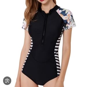 Black Floral Women's One Piece Swimsuit
